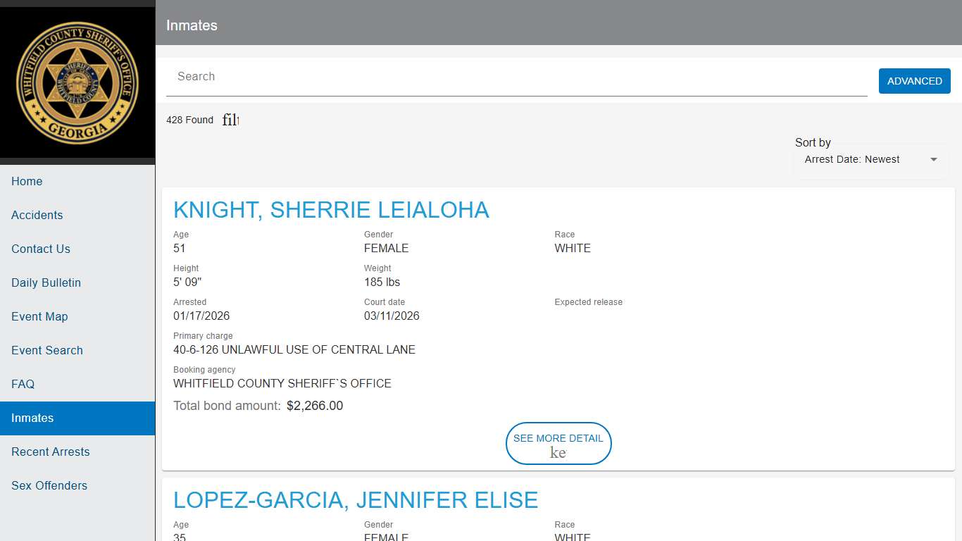 Whitfield County Sheriff's Office, GA | Police to Citizen - Inmates catalog