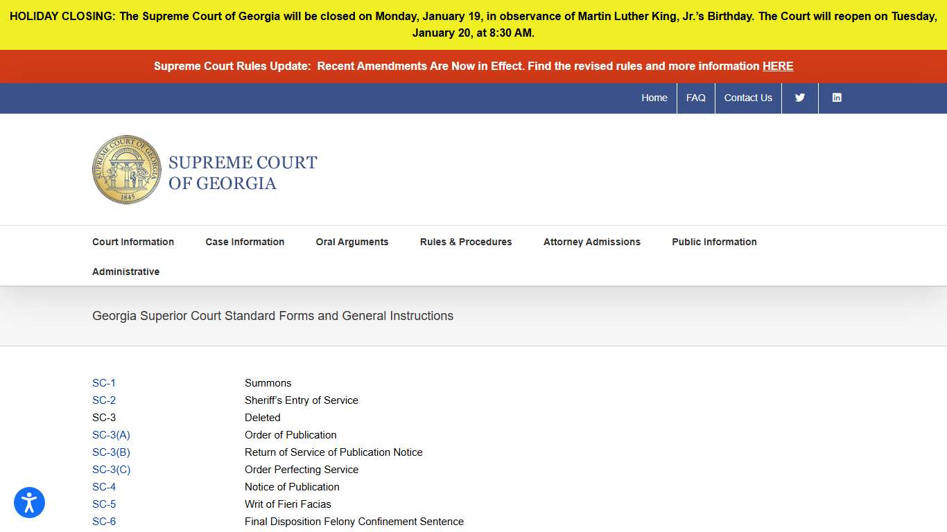 Georgia Superior Court Standard Forms and General Instructions – Supreme Court of Georgia